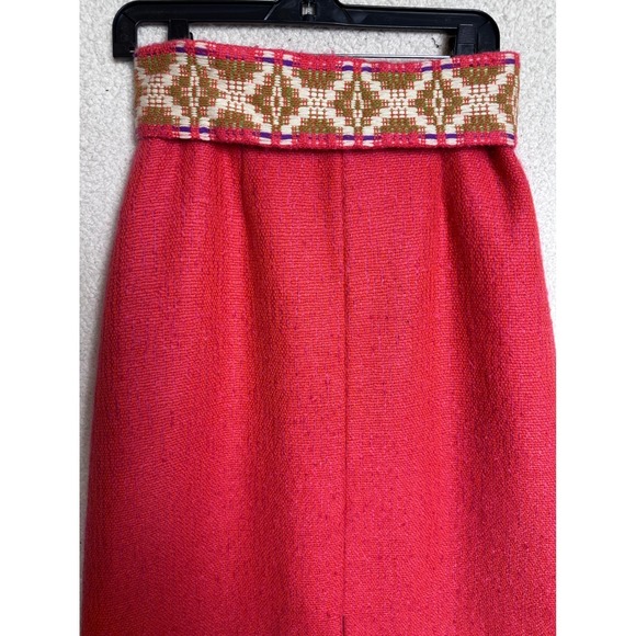 Madawaska Weavers Wool Skirt Geometric Waistband Slit Knee Length SZ M